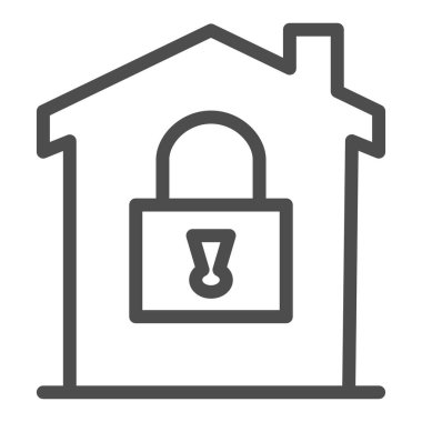 Kilit çizgisi simgesi olan ev, akıllı ev kavramı beyaz arka planda koruma vektör işareti altında ev güvenlik sistemi simgesi mobil ve web tasarımı için tasarım tarzında. Vektör grafikleri.