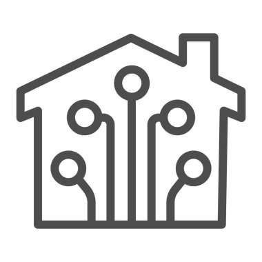 Bağlantı hattı ikonu, akıllı ev kavramı, beyaz arka planda teknoloji vektör işareti, inşaat ikonu taslak tarzında cihazlar için elektrik kaplaması. Vektör grafikleri.