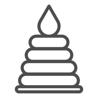 Bebek çizgisi simgesi için plastik istifleme oyuncağı, çocukluk konsepti, beyaz arka planda piramit oyuncak tabelası, mobil ve web tasarımı için ana hatlı çocuk eğitim oyuncağı ikonu. Vektör grafikleri.