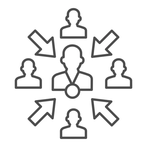 リーダーと矢印の細い線のアイコンを持つ人々のグループ,チームワークと関係の概念,白の背景にリードマネージャーのサインを持つワーキンググループ,アウトラインの組織のアイコンのリーダー.ベクトル. — ストックベクタ
