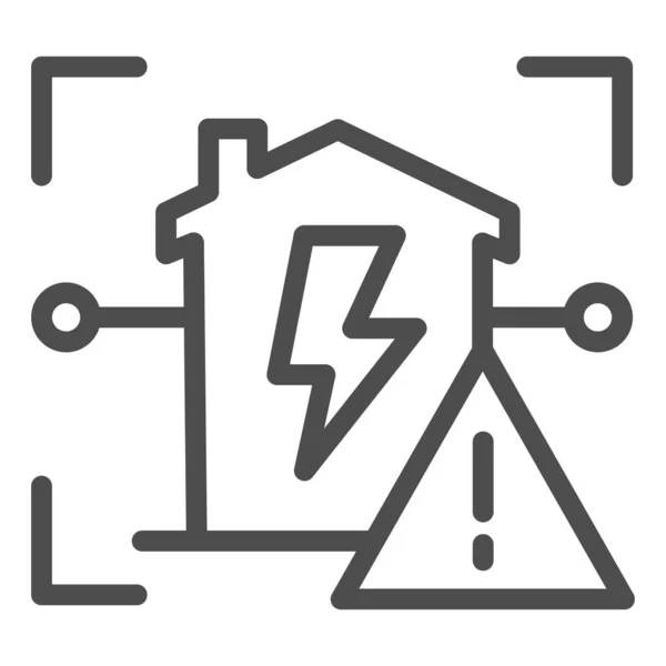 Panel eléctrico en el icono de la línea de advertencia de la casa, concepto de hogar inteligente, fuente de alimentación centralizada en el signo del vector del hogar sobre fondo blanco, icono de suministro de energía en el estilo del esquema. Gráficos vectoriales . — Archivo Imágenes Vectoriales