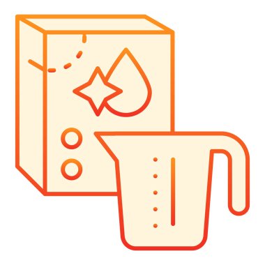 Yıkama tozu ve ölçme kabı düz simgesi. Deterjan kırmızı simgeleri düz moda. Çamaşır malzemeleri gradyan stil tasarımı, web ve uygulama için tasarlandı. Eps 10.