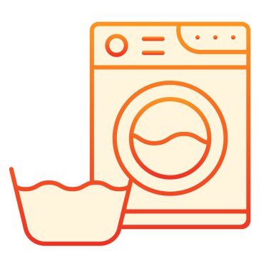 Çamaşır makinesi ve leğen düz simge. Çamaşır odası kırmızı ikonlarının modaya uygun düz tarzı. Çamaşır makinesi ve sepet gradyan tasarımı, web ve uygulama için tasarlanmış. Eps 10.