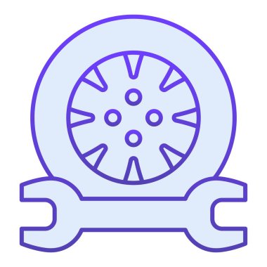 Lastik servis düz simgesi. Lastik ikonlarının modaya uygun düz stili. Otomatik tekerlek ve ingiliz anahtarı gradyan tasarımı, ağ ve uygulama için tasarlandı. Eps 10.