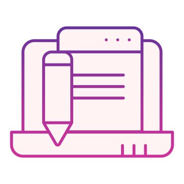 Düz kalem ikonlu dizüstü bilgisayar. Modern düz stil dijital elektronik imza menekşe simgeleri. Bilgisayar dokümanı ve kalem gradyan stili tasarımı, web ve uygulama için tasarlandı. Eps 10.