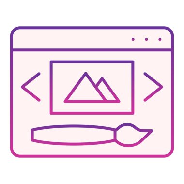 Web tasarımı düz simgesi. Dijital görüntü ve fırça menekşe simgeleri son moda düz stilde. Web tasarımı boya fırçası gradyan tasarımı, web ve uygulama için tasarlandı. Eps 10.