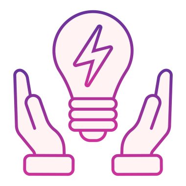 Çözüm düz simgesi. Ellerindeki ampul mor renkli simgelerin modaya uygun düz hali. İnovasyon gradyan stil tasarımı, web ve uygulama için tasarlandı. Eps 10.