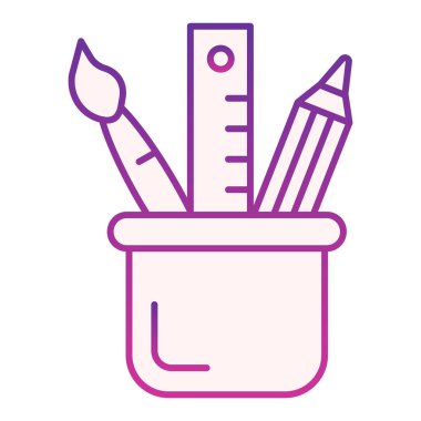 Kırtasiye düz simgesi. Mor fincan simgelerindeki araçları düz moda olarak çizmek. Kalem, fırça ve cetvel gradyan tasarımı, web ve uygulama için tasarlandı. Eps 10.