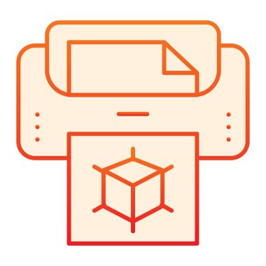 Belge düz simgesi olan 3D yazıcı. 3D teknoloji turuncu simgeler, düz moda. Yazdırma makinesi gradyan tasarımı, web ve uygulama için tasarlandı. Eps 10.