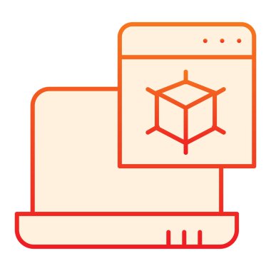 Üç boyutlu düz ikon modelleme. 3D projeli dizüstü bilgisayar. Düz moda turuncu simgeler. Not defteri gradyan tasarımında 3d çizim, web ve uygulama için tasarlandı. Eps 10