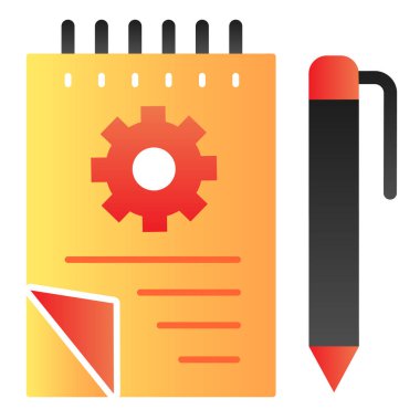 Düz vites ikonlu çizim kitabı. Kalem rengi simgeli defter modayı takip ediyor. Web ve uygulama için dizayn edilmiş, gradyan biçim tasarımlı bir not defteri. Eps 10.