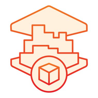 3D mimari baskı düz simgesi. 3D basım binası turuncu simgeleri düz moda. 3D ev yazdırma gradyan stil tasarımı, web ve uygulama için tasarlandı. Eps 10.