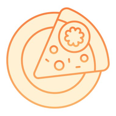 Tabak resmi üzerinde bir dilim pizza. Düz moda fast food portakal ikonları. Pepperoni gradyan tarzı tasarım, web ve uygulama için tasarlandı. Eps 10.