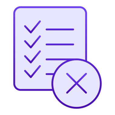 Kontrol listesi yasağı yasağı simgesi. Başarısız mavi simgeleri düz moda olarak listele. Ağ ve uygulama için tasarlanmış çapraz gradyan stil tasarımı belgesi. Eps 10.