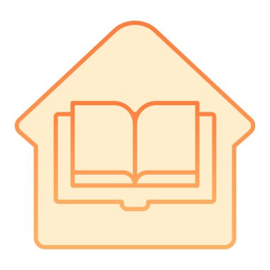 Ev kütüphanesinin düz simgesi. Ev kitabı turuncu ikonlar düz moda. Ev ve kitap gradyan tasarımı, web ve uygulama için tasarlanmış. Eps 10.