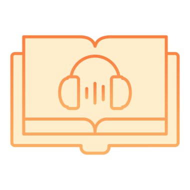Ses kitabı düz simgesi. Ses rehberi turuncu simgeleri düz moda. Kulaklıklar ve kitap gradyanı tasarımı, web ve uygulama için tasarlandı. Eps 10.