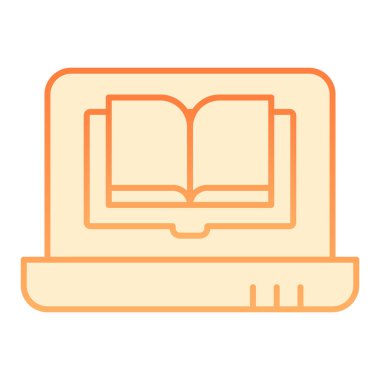 Dizüstü bilgisayarın düz simgesi. Düz moda bilgisayar portakal simgeleri üzerine bir kitap. İnternet ve uygulama için tasarlanmış dijital kitap gradyan tasarımı. Eps 10.
