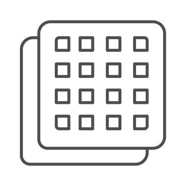 Kare kurabiyeler ince çizgi ikonu, şekerleme konsepti, beyaz arka planda çıtır bisküvi işareti, mobil konsept ve web tasarımı için ana hatlı sağlıklı kraker ikonu. Vektör grafikleri.