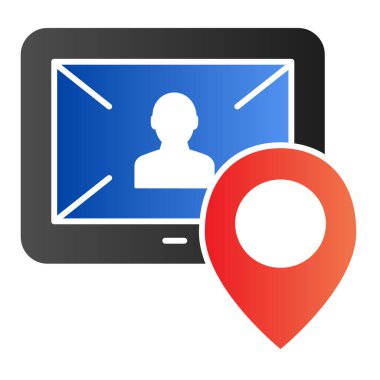 Yön iğnesi düz simgeli tablet. Kişinin konum renk simgeleri modada düz. Konum gradyanı tasarımı, web ve uygulama için tasarlandı. Eps 10.