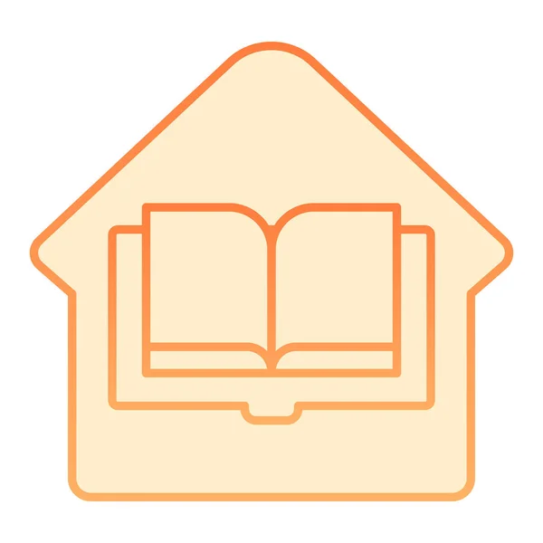 홈 라이브러리 플랫 아이콘. 홈 북 주황색 아이콘은 유행하는 플랫 스타일이다. 웹 과 앱을 위해 설계된 집 과 책의 편차 스타일 디자인. Eps 10. — 스톡 벡터