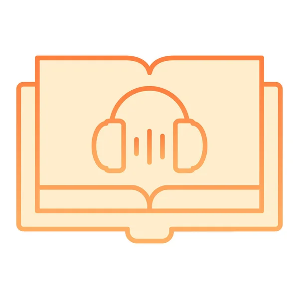 Hangoskönyv lapos ikon. Audio guide narancs ikonok divatos lapos stílusban. Fejhallgató és könyv gradiens stílusú design, web és app. 10. rész. — Stock Vector