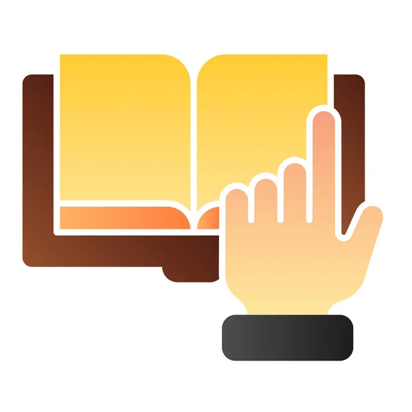시인의 손 과 책의 평평 한 아이콘입니다. 디지털 북 컬러 아이콘은 유행성 플랫 스타일이다. 전자책 평차 디자인, 웹 과 앱을 위해 설계됨. Eps 10. — 스톡 벡터