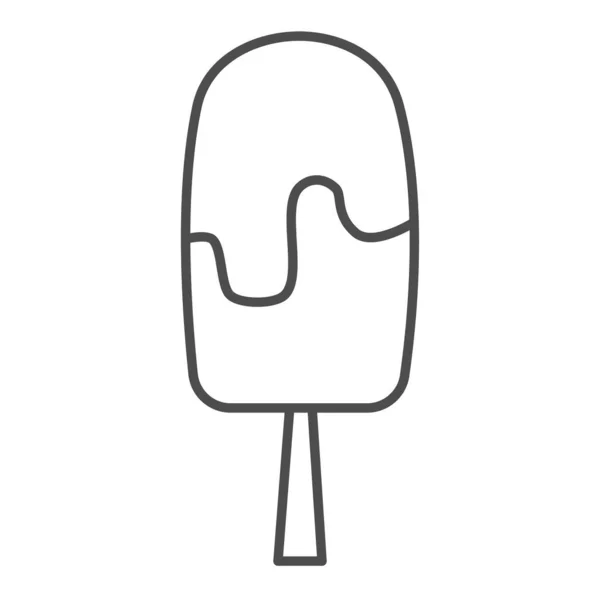 Icono de línea delgada de helado, concepto de confitería, esquimal con esmalte de chocolate negro signo sobre fondo blanco, icono de lolly de hielo en estilo de esquema para el concepto móvil y el diseño web. Gráficos vectoriales . — Vector de stock