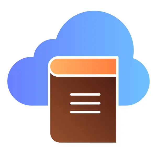 Buchen Sie in der Wolke flach Symbol. Literatur in Wolkenspeicher-Farbsymbolen im trendigen flachen Stil. Ebook Gradient Style Design, entworfen für Web und App. Eps 10. — Stockvektor