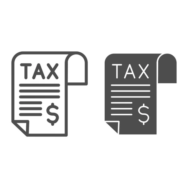 税金の支払いラインと固体アイコン、税金の概念、請求書の支払い、口座、白い背景の請求書のサイン、モバイルとウェブのアウトラインスタイルでドル記号付きの税金の手紙。ベクトルグラフィックス. — ストックベクタ