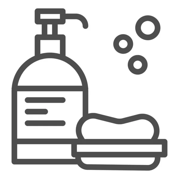 液体ゲルと石鹸ラインのアイコン、個人の衛生コンセプト、白い背景にハンドソープと化粧水のサイン、モバイルとウェブデザインのアウトラインスタイルで設定された入浴物のアイコン。ベクトルグラフィックス. — ストックベクタ