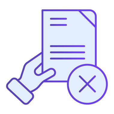 Belge başarısız düz simge. Kalite kontrolü, düz moda mavi simgelerde başarısız olur. El ele tutuşan kağıt gradyan tasarımı, web ve uygulama için tasarlanmış. Eps 10.