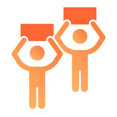 Protestocuların resmi. Bayrak taşıyan insanlar düz moda simgelerle renklendiriliyor. Ağ ve uygulama için tasarlanmış gradyan stil tasarımı. Eps 10.