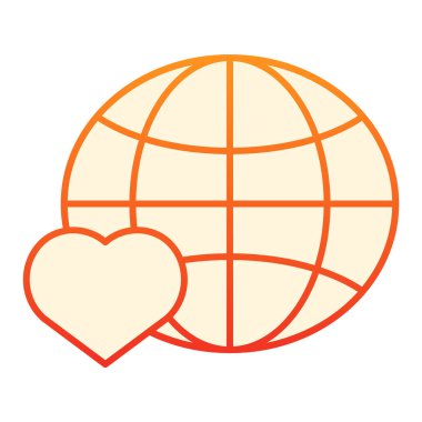 Dünya düz ikonunu seviyorum. Düz moda kalp portakalı ikonlarına sahip gezegen. Web ve uygulama için tasarlanmış küresel gradyan stil tasarımı. Eps 10.