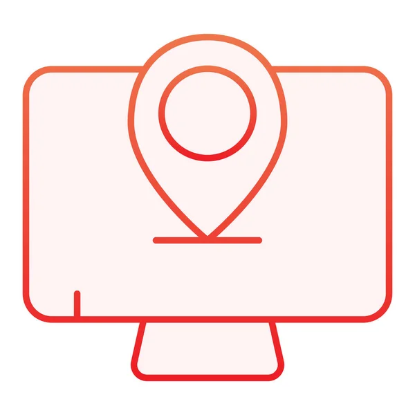 Surveiller l'emplacement icône plate. Ordinateur avec broche de carte icônes rouges dans un style plat à la mode. Écran avec design de style pin gradient, conçu pour le web et l'application. Eps 10 . — Image vectorielle