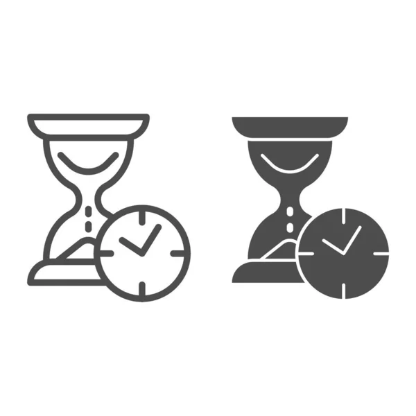 Clessidra con linea dell'orologio e icona solida, concetto che passa il tempo, urgenza e a corto di tempo su sfondo bianco, vetroresina o orologio a sabbia con icona dell'orologio in stile contorno. Grafica vettoriale . — Vettoriale Stock