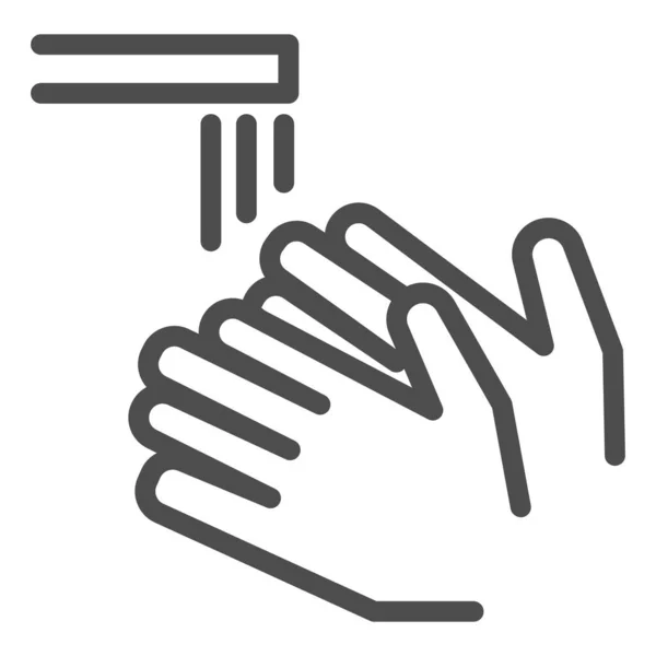 Was uw handen lijn pictogram, coronavirus preventie concept, Wassen hand onder tik teken op witte achtergrond, schone handen om te voorkomen dat covid-19 pictogram in outline stijl voor mobiel. vectorgrafieken. — Stockvector