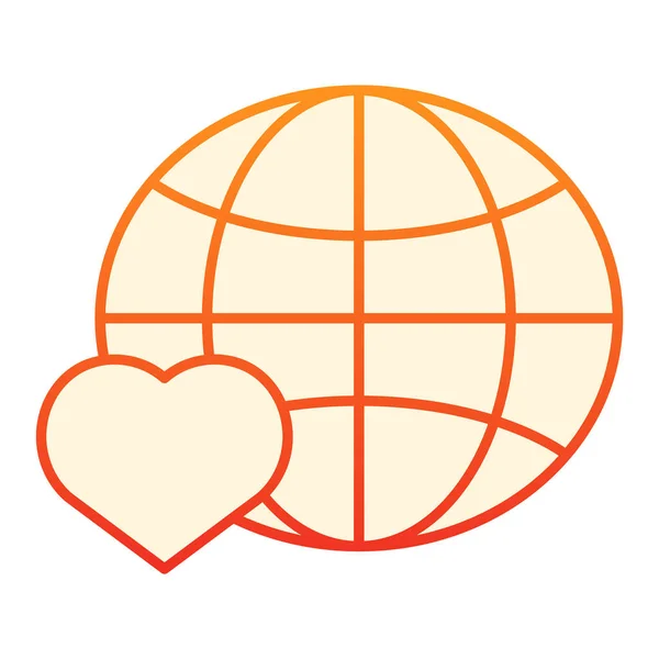 Adoro l'icona piatta del mondo. Pianeta con icone arancio cuore in stile piatto alla moda. Design globale in stile gradiente, progettato per web e app. Eps 10 . — Vettoriale Stock