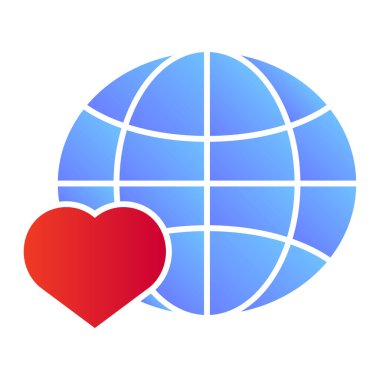 Dünya düz ikonunu seviyorum. Düz moda kalp rengi simgelerine sahip gezegen. Web ve uygulama için tasarlanmış küresel gradyan stil tasarımı. Eps 10.