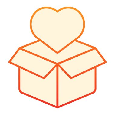 Kalp yassı ikonlu karton kutu. Paket ve kalp portakalı simgeleri düz moda. Sevgi, web ve uygulama için tasarlanmış gradyan stil tasarımı. Eps 10.