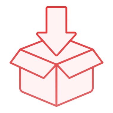 Karton ambalajlı düz simge. Paket kırmızı simgeleri düz moda. Web ve uygulama için tasarlanmış ok gradyan stili tasarımı olan kutu. Eps 10.