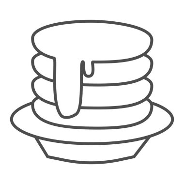 Şerbetli ve tereyağlı kahvaltı krepleri ince bir tabakta, fırın konsepti, beyaz arka planda Amerikan kahvaltı tabelası, mobil ve web için ana hatlı krep ikonu. Vektör grafikleri.