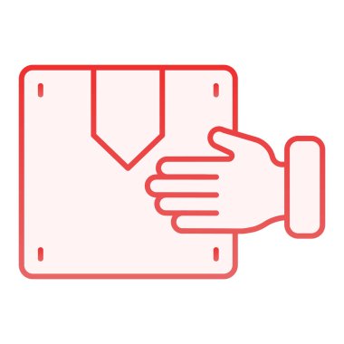 El ele tutuşan düz simge. Kargo elinde kırmızı simgeler moda düz stilde. Ağ ve uygulama için tasarlanmış gradyan stil tasarımı. Eps 10.