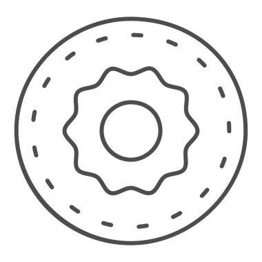 Donut ince çizgi ikonu, şekerleme konsepti, beyaz arka planda tatlı kızarmış fırın tabelası, mobil konsept ve web tasarımı için ana hatlı çörek ikonu. Vektör grafikleri.