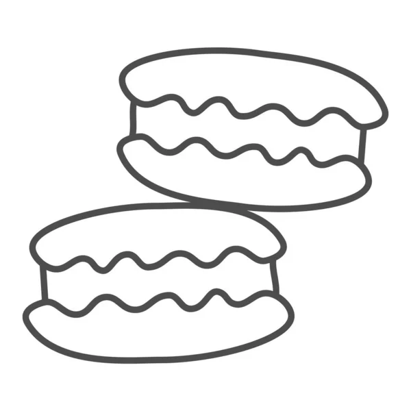 Иконка тонкой линии макарон, кондитерская концепция, сладкий знак десерта макарон на белом фоне, иконка макарон в стиле наброска для мобильного концепта и веб-дизайна. Векторная графика . — стоковый вектор