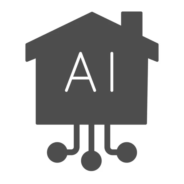 Icône solide de maison et de réseau d'intelligence artificielle, symbole de maison intelligente, panneau de technologie de télécommande sur fond blanc, bâtiment avec l'icône d'IA et de connexions dans le style de glyphe pour mobile . — Image vectorielle