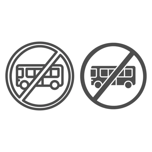 Bus with ban line and solid icon, Warning and caution for covid-19 epidemic concept, bus with cross sign on white background, forbidden to be transported by bus icon in outline style. Vector graphics. — Stock Vector