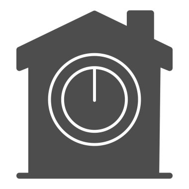 Evin katı simgesi, akıllı ev konsepti, beyaz arkaplandaki ev elektrik düğmesi vektör levhası, cep telefonu için sembol oluşturmada güç verimliliği düğmelerini aç. Vektör grafikleri.