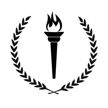 siyah simge defne çelengi ile meşale yanan alev circ bırakır