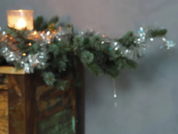 Borrosa desenfocada decoración de Navidad fondo vela abeto — Foto de Stock