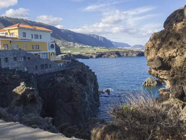 View on bay in San Marcos village with sharp rock and cliffs and